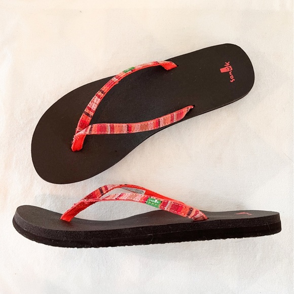 Sanuk Yoga Joy Coral Stripe Flip Flop Sandals Size 10 - Picture 5 of 10